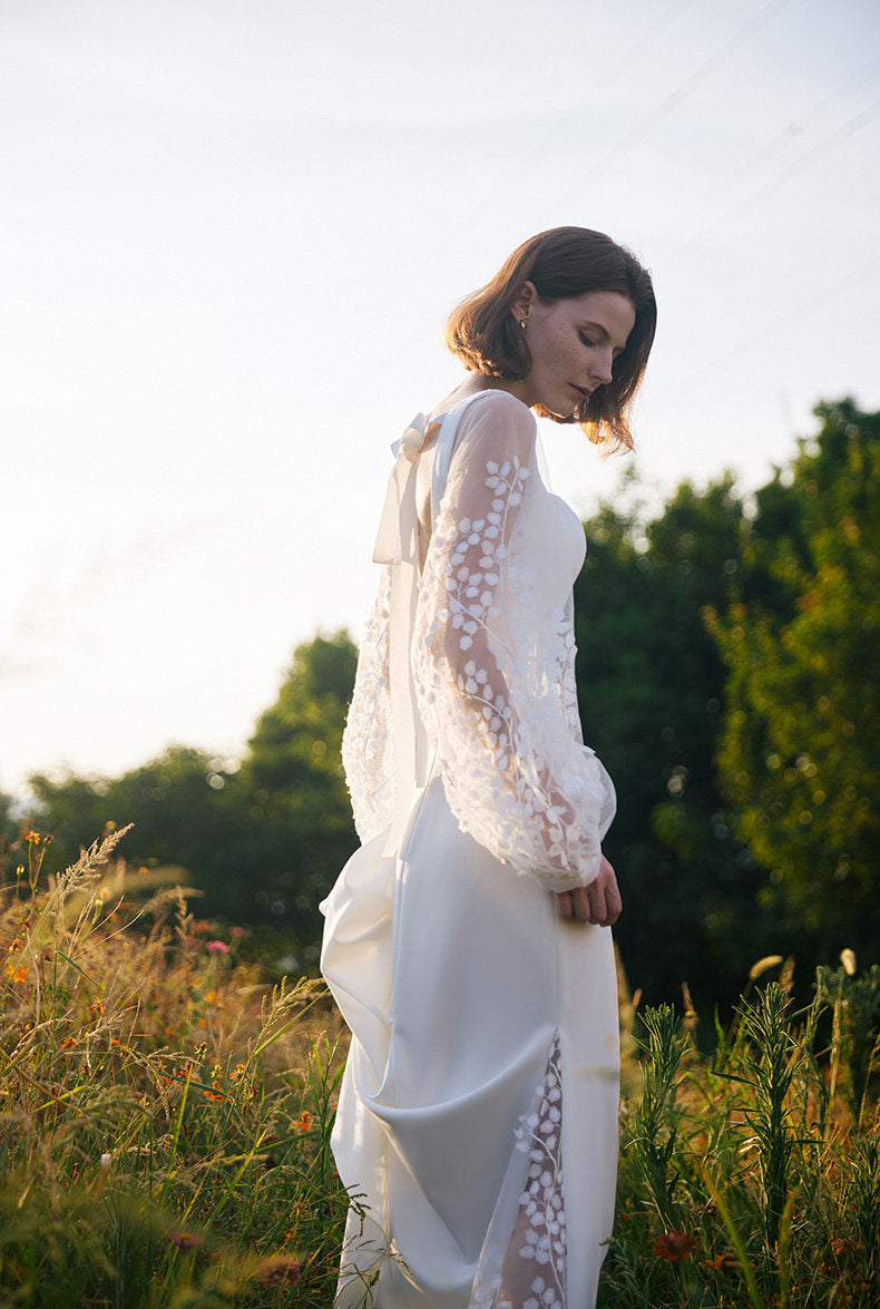 GOUDIN women's luxury white long sleeve dress-GOLDA.