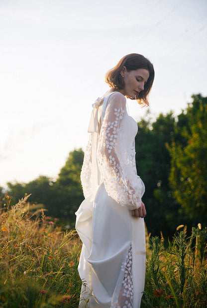 GOUDIN women's luxury white long sleeve dress-GOLDA.