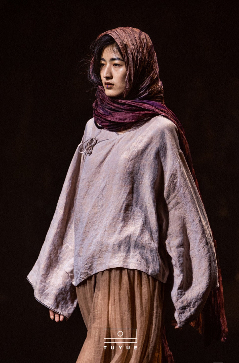 TUYUE Linen Hammer Slanted Loose Chinese Shirt - AMBER.