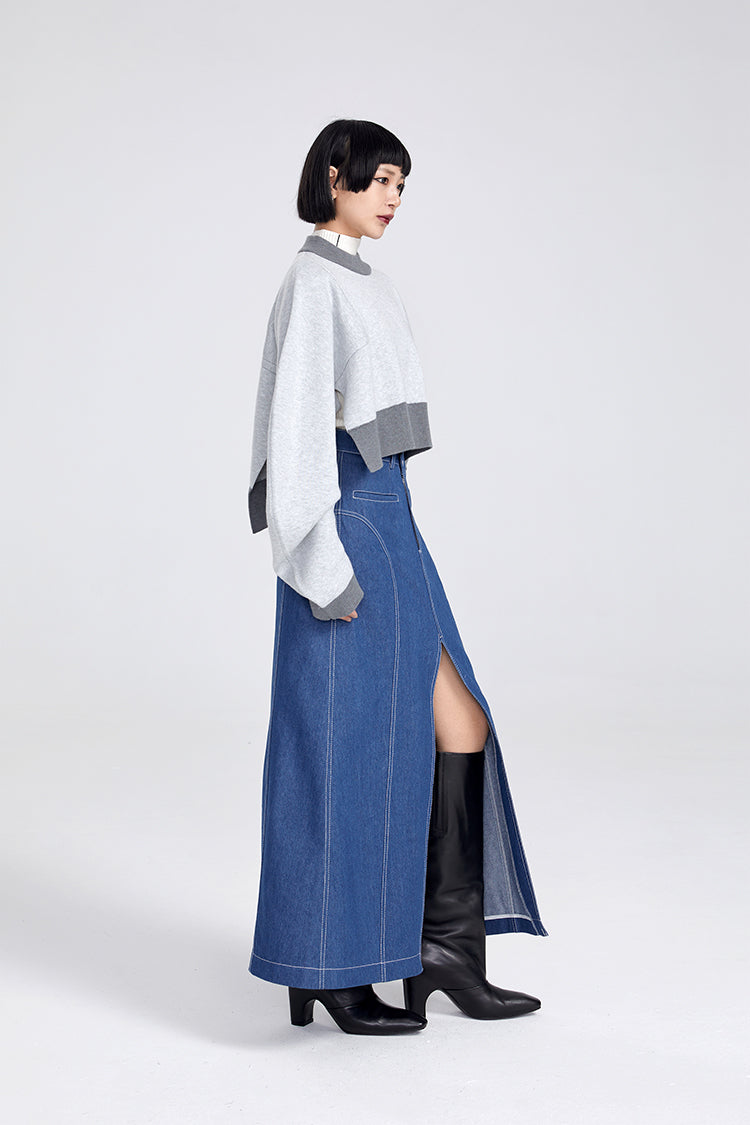 TINY IN large slit long three-dimensional denim skirt -MANNIE