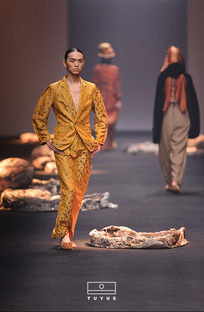 TUYUE Gold carving linen × mulberry silk high slit hip skirt- PRICILIA.