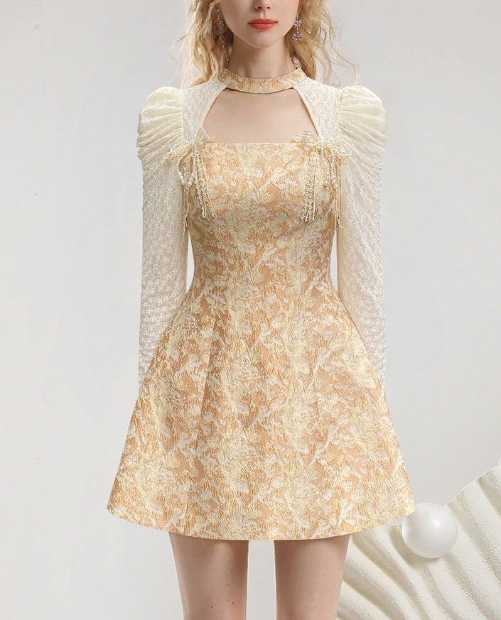 CHECOCRE Stubble new bow decoration waist long sleeve court style dress - WING.