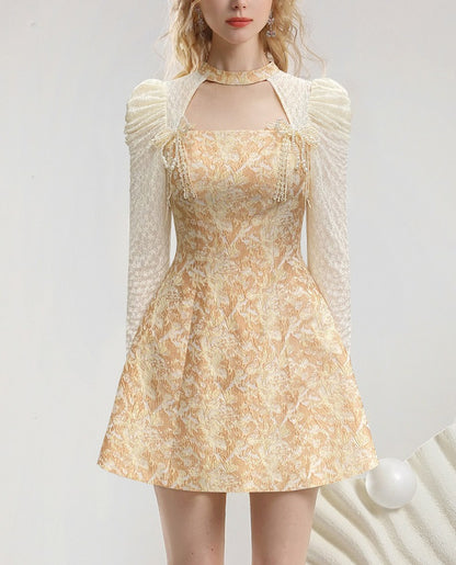 CHECOCRE Stubble new bow decoration waist long sleeve court style dress - WING.