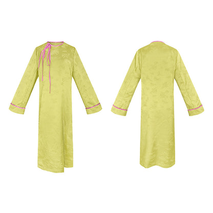 TUYUE Chinese style round neck satin woven side dress- IRIS