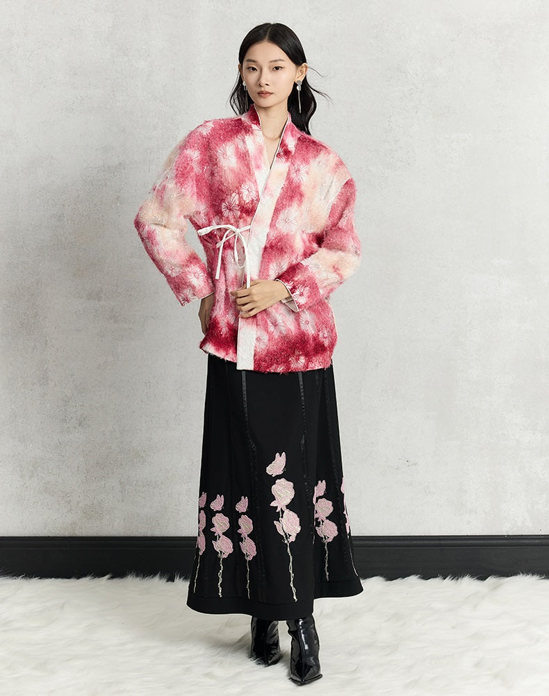 HECO high-density suit embroidered black A-line skirt women - beta.