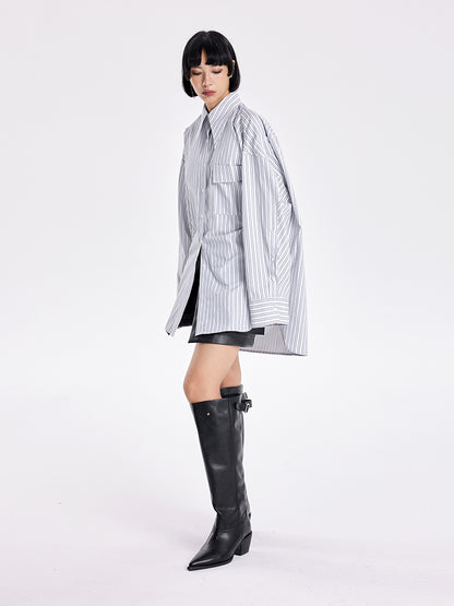TINY IN three-dimensional shoulder back cape striped shirt-TAYA