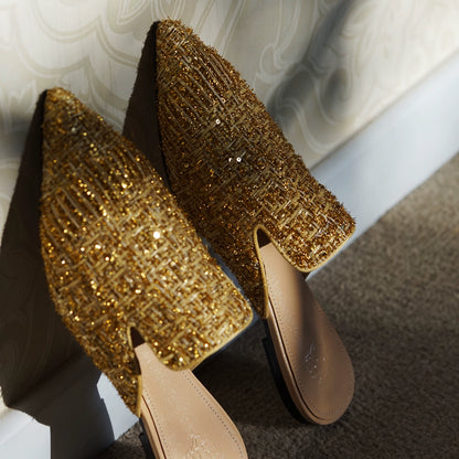 B-FEI Special Glitter Elegant Vintage Pointed Toe Mules-LESLY.