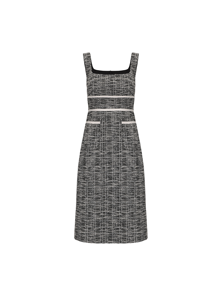ATELIER MISS LU Contrasting Stitching Small Fragrance Waist Dress - SILVER.