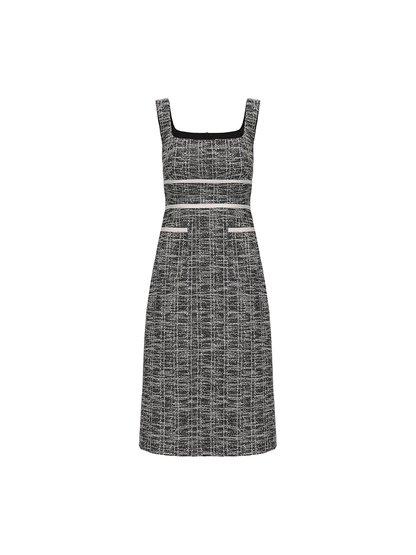 ATELIER MISS LU Contrasting Stitching Small Fragrance Waist Dress - SILVER.
