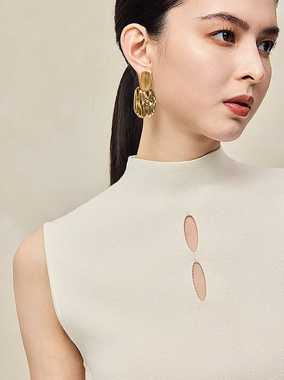 HECO Asymmetrical Wool Blend Sleeveless Mock Neckline Top- CHOOSE.