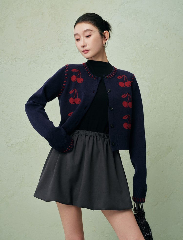 SUSHE three-dimensional flower bud elastic waist short skirt -PEARL