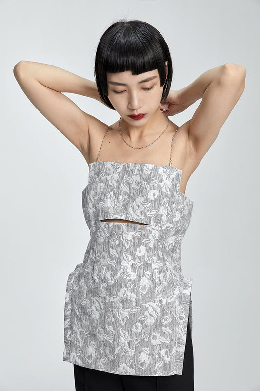 TINY IN chain irregular jacquard camisole women gray top-NANA
