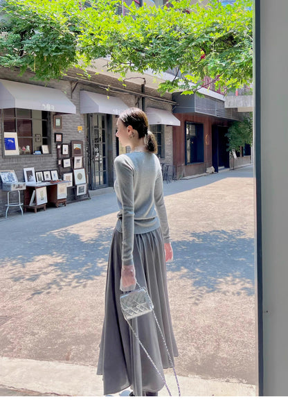 ATELIER MISS LU Fall/Winter pearl-embellished gauze patchwork knitted top - SADE.