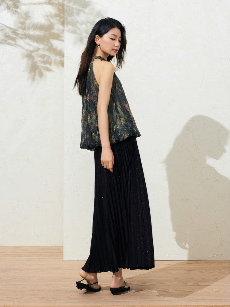 SUSHE Light Chinese smudge halter neck off-the-shoulder chiffon top -TESS