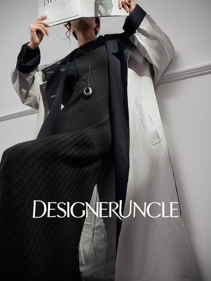 DGU "Ink World" gray long trench coat French loose high-end commuter jacket - Josephina.
