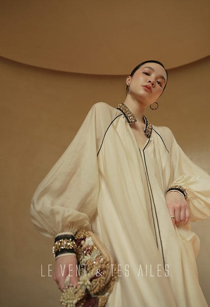 LE VENT&TES AILES retro Crystal embellished Premium Silhouette Tencel Beaded vacation Dress-YUTA