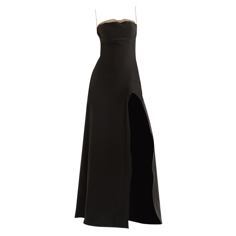 GOUDIN Black light luxury long dress sexy dress-JIK.