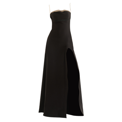 GOUDIN Black light luxury long dress sexy dress-JIK.
