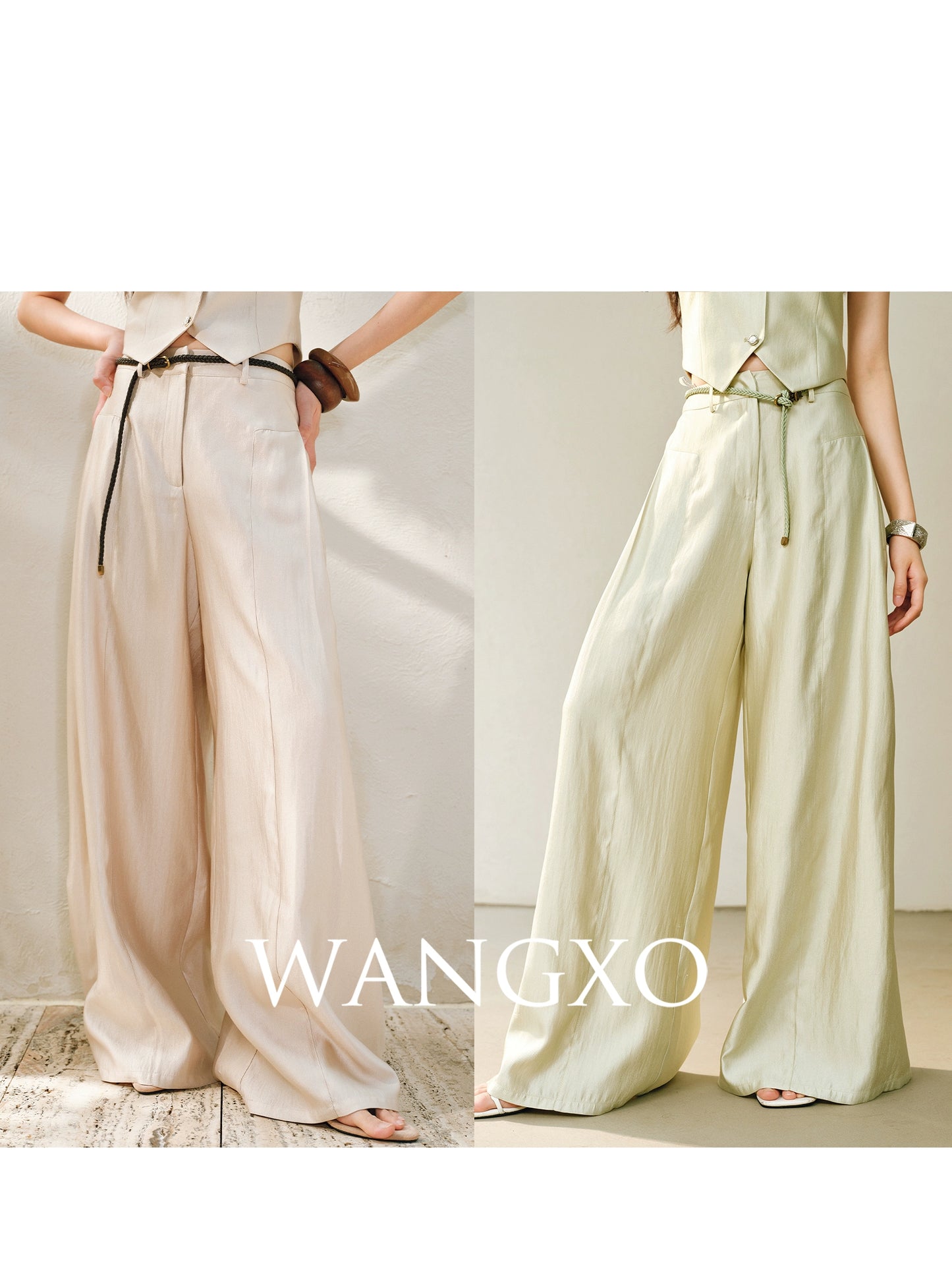 WANGXO | Silk Brocade Shaved Shoulder Vest Top & Tailored Pants Set  -NOOR