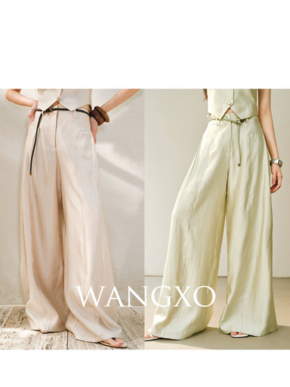 WANGXO | Silk Brocade Shaved Shoulder Vest Top & Tailored Pants Set  -NOOR