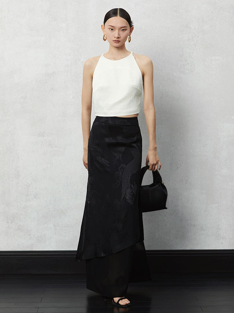 HECO acetate tulle high waisted cascading long skirt summer - lion.