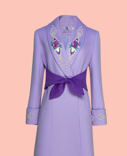 Magic Q lavender heavy rose embroidery beaded collar purple coat - Brarr