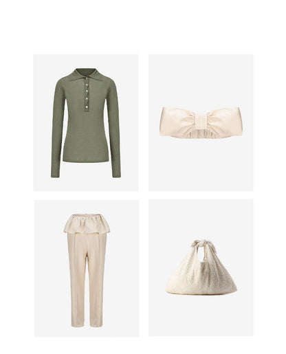 ATELIER MISS LU  spring/summer vintage long sleeves ice feeling knit top - RAIN