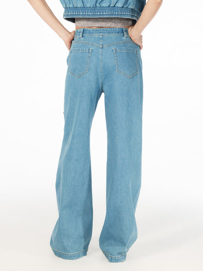 FAME Flower Beaded Patchwork Lace Denim Casual Pants - ANGEL