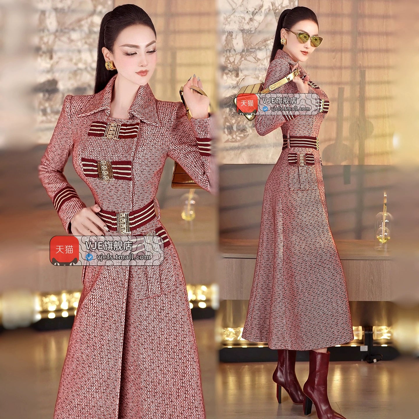 VJE Thickened Woolen Jacket Wide Swing Coat-LINS.