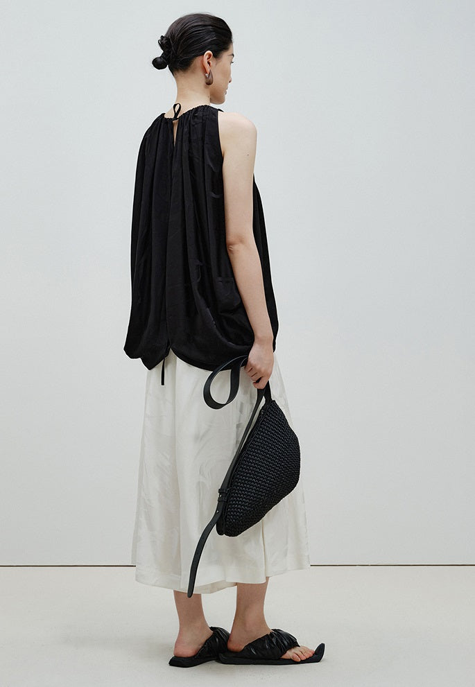 ZHUCHONGYUN  Black Jacquard Drawstring Lace-up Sleeveless Top-CHUG.
