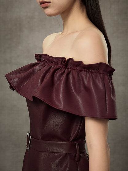 HECO Off Shoulder Ruffle Short Cinched Waist Dress  - SECRET.