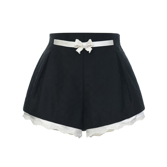 FAME contrast embroidered trim jacquard shorts - VIOLET