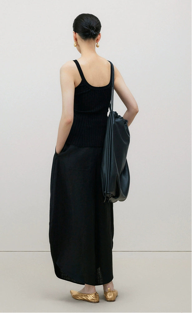 ZHUCHONGYUN black ribbed scoop neckline knit vest top-BIEBI.