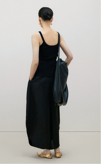 ZHUCHONGYUN black ribbed scoop neckline knit vest top-BIEBI.