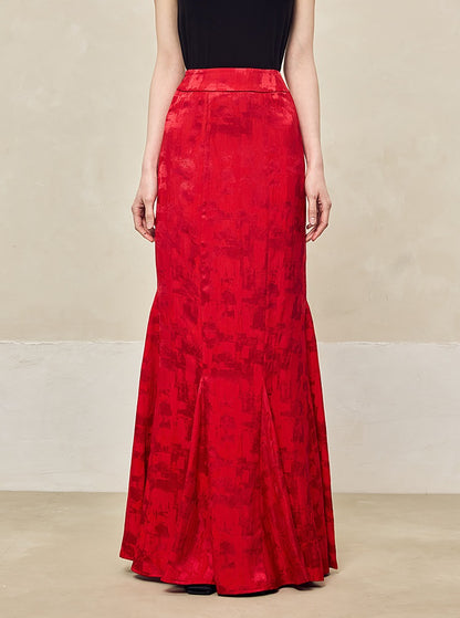 HECO Jacquard Fishtail High Waist Red Purple White Skirt Women - GRAVITY.