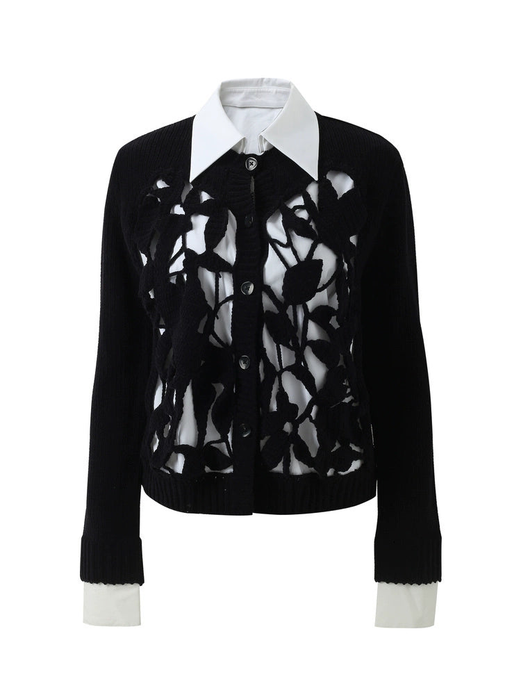 ZHUCHONGYUN  contrasting cut-out knit top--YOSHIDA.