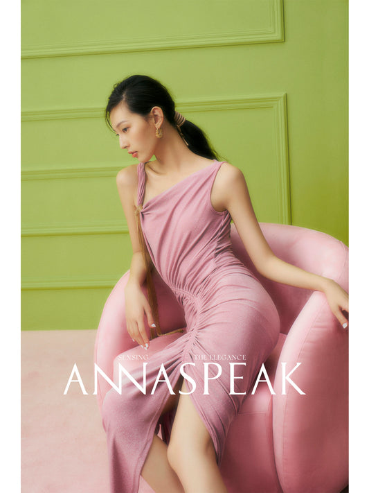 AnnaSpeak Elegant Plain Swing Collar Sleeveless Knitted Dinner Dress-Tina