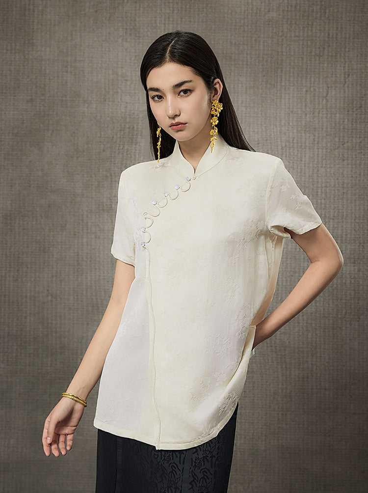 HECO Flower Branch Dark Pattern Short Sleeve Collar Shirt - CHANTS.