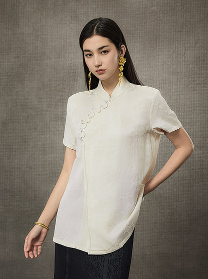 HECO Flower Branch Dark Pattern Short Sleeve Collar Shirt - CHANTS.