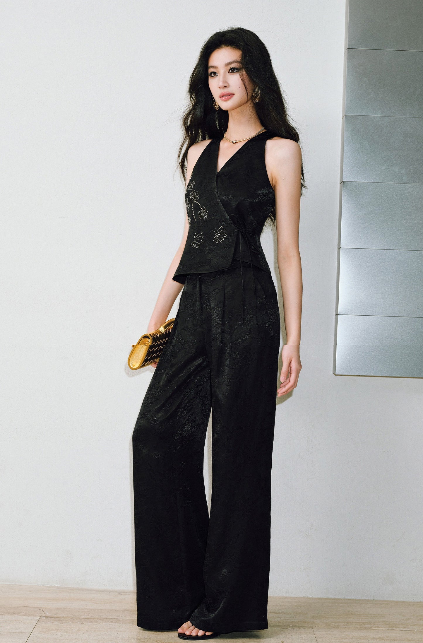 WANGXO  Cross-Strappy Top Relaxed Pants and Statement Silhouette Suits Set -ZAYA