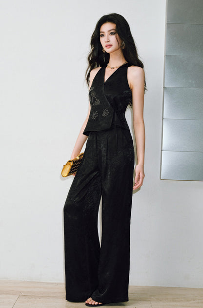 WANGXO  Cross-Strappy Top Relaxed Pants and Statement Silhouette Suits Set -ZAYA