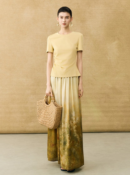 HECO Chinese Style Waist Shirred Knit Slim Stretch Top- STIQE.