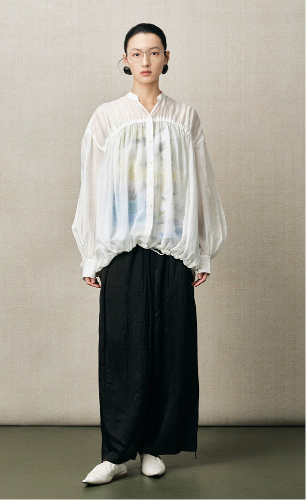 ZHUCHONGYUN fiber satin adjustable drawstring black trousers-SHAOTOME.