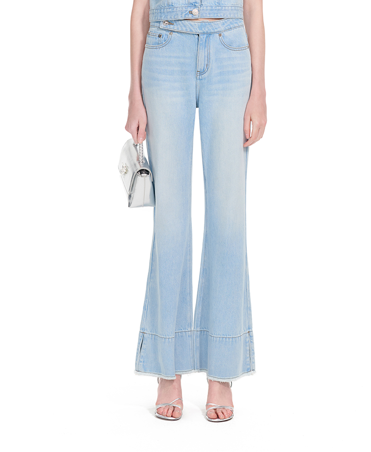 YES BY YESIR | Ye Qians Raw-Slit Bell Bottom Jeans with Sculpted Retro Flair-ARSENIA.
