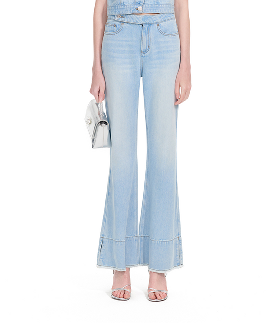 YES BY YESIR | Ye Qians Raw-Slit Bell Bottom Jeans with Sculpted Retro Flair-ARSENIA.