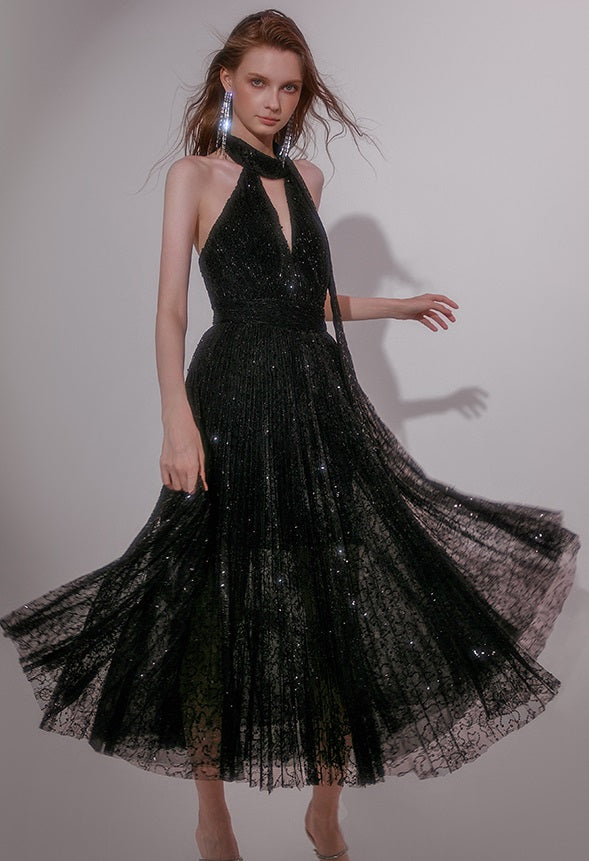 Wardrobes by Chen High End Black Halter Neck Sleeveless lbd Cocktail Dress-Blackie