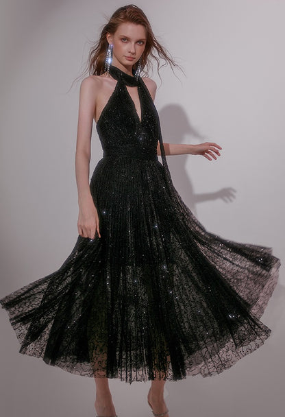 Wardrobes by Chen High End Black Halter Neck Sleeveless lbd Cocktail Dress-Blackie