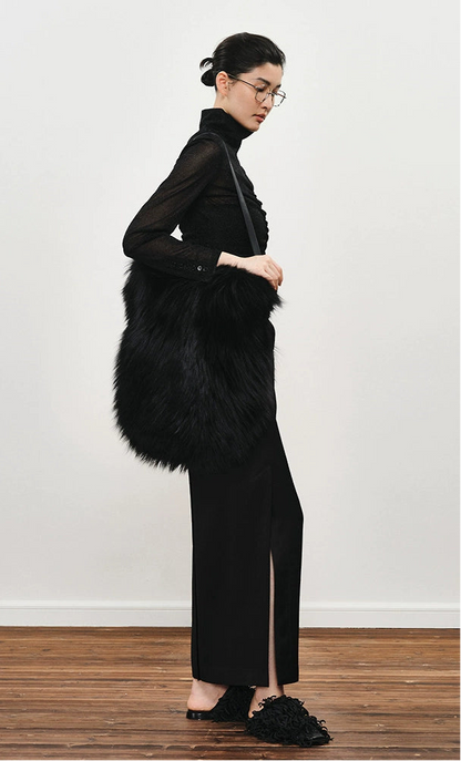 ZHUCHONGYUN simple fashionable black satin straight long skirt-MEGUMIN.