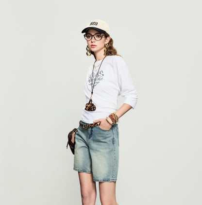 ANNASPEAK  denim Bermuda denim shorts-WAA.