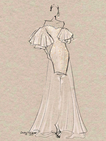 DOLLY Elegant White Flower Off Shoulder Short Puff Sleeves Short Dinner Dress-OTHELLA